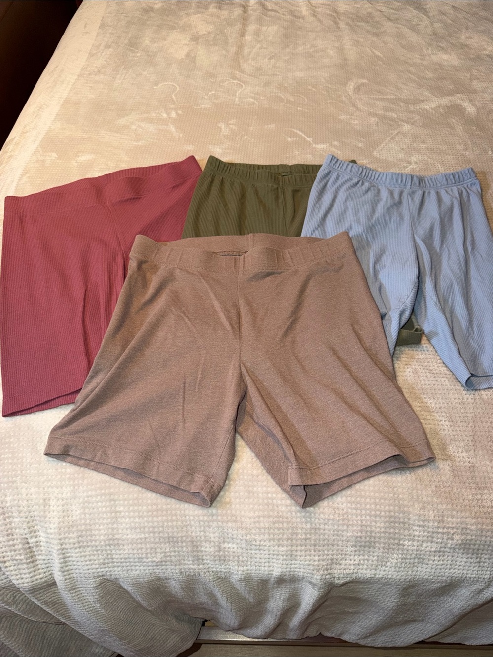 Old Navy Ribbed Shorts Set in Dusty Blue, Olive, and Rose, and Mauve